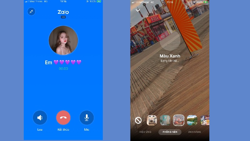 Giao diện cuộc gọi Zalo và Messenger