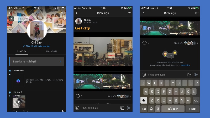 Giao diện trang cá nhân Zalo với phần thích và bình luận ảnh