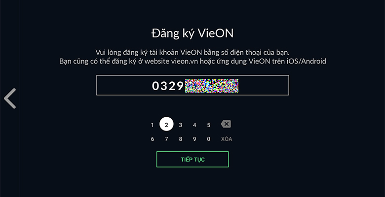Để đăng ký VieOn, sau đó nhấn 