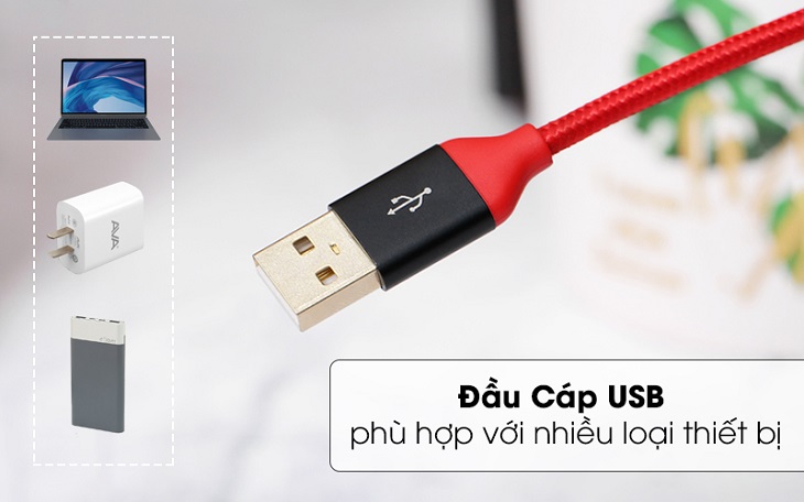 Cáp Micro USB 1m eValu LTM -01 có đầu cáp USB phù hợp với nhiều thiết bị