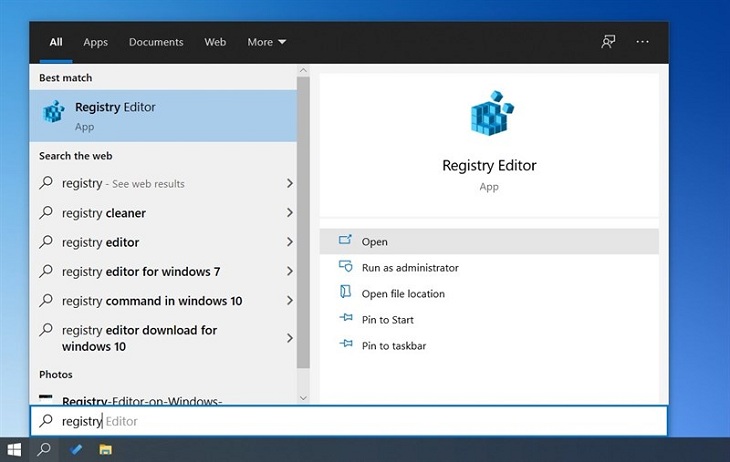 Gõ Registry Editor để cài đặt ứng dụng.