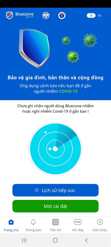 Giao diện của Bluezone