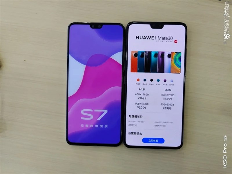 Vivo S7 5G có thiết kế mặt trước tương tự với Huawei Mate 30