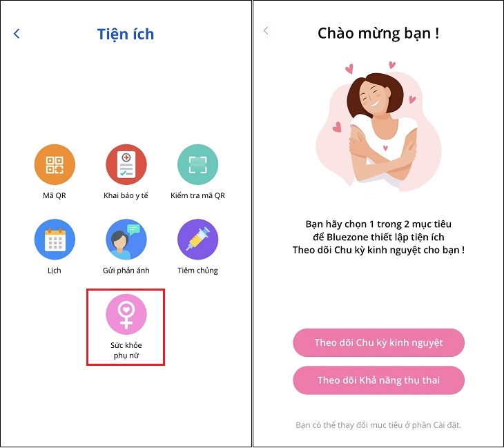 Thiết lập tiện ích chăm sóc sức khỏe phụ nữ