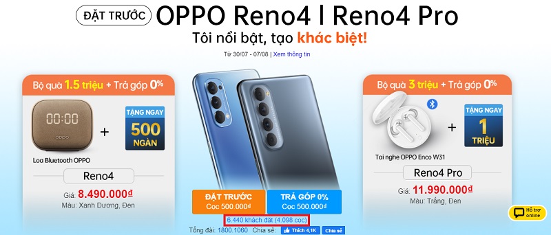 OPPO Reno4 và Reno4 Pro đã có lượng đặt hàng ấn tượng tại Trung Tâm Bảo Hành, với hơn 4.000 đơn đặt cọc mua