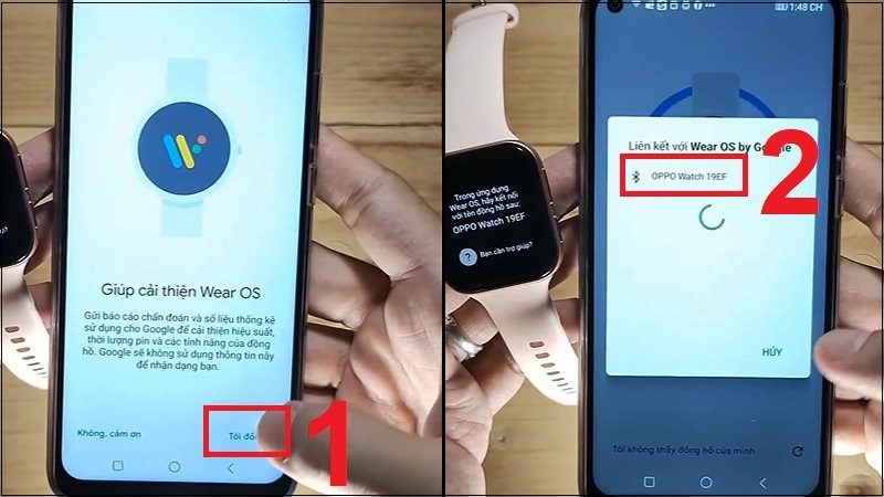 Hướng dẫn kết nối OPPO Watch với điện thoại Android và iOS đơn giản nhất > Sau đó, tiếp tục nhấn chọn Tôi đồng ý > Xuất hiện thông báo liên kết với OPPO Watch > Nhấn vào tên của OPPO Watch