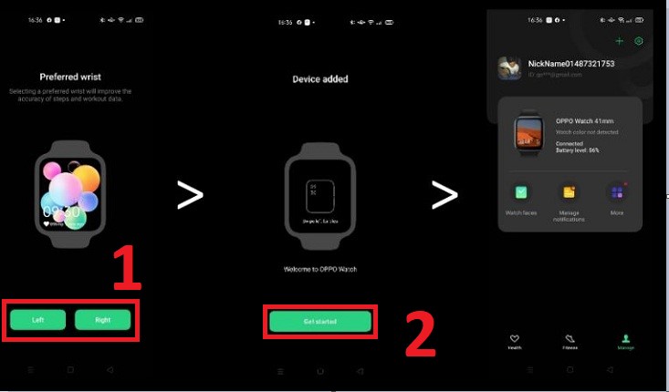 Hướng dẫn kết nối OPPO Watch với điện thoại Android và iOS đơn giản nhất > Sau đó, chọn tay mà bạn đeo đồng hồ >Chọn Get started để hoàn tất kết nối