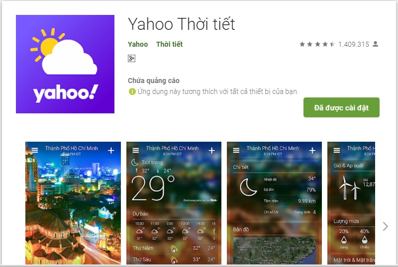 Ứng dụng Yahoo thời tiết