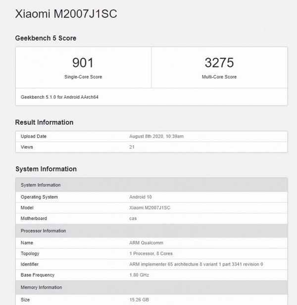 Smartphone cao cấp Xiaomi Mi 10 Ultra với chip Snapdragon 865+ lộ điểm sức mạnh, cấu hình trên Geekbench trước ngày ra mắt
