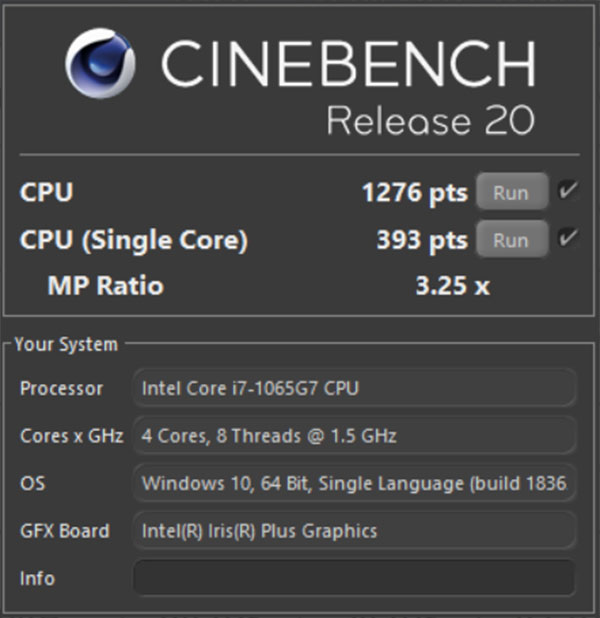 Đo CPU của HP Envy 13 bằng Cinebench