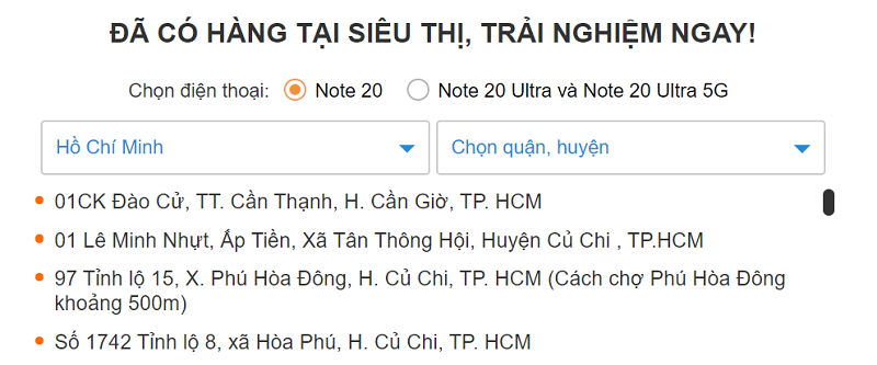 NHỮNG NƠI ĐÃ CÓ HÀNG TRẢI NGHIỆM