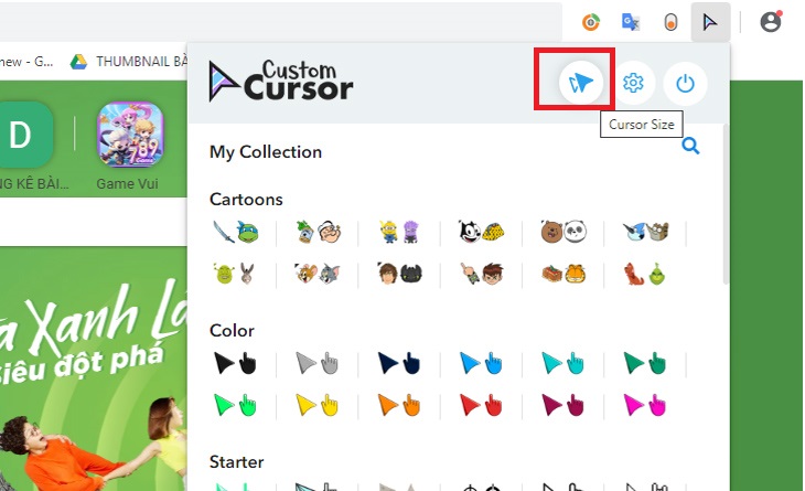 Cách thay đổi biểu tượng con trỏ chuột siêu ngầu khi lướt web > Điều chỉnh kích thước size trỏ chuột