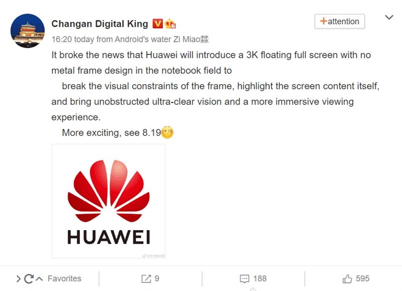 Huawei sắp ra mắt laptop với thiết kế nổi bật, màn hình tràn cạnh với độ phân giải 3K cực kỳ sắc nét