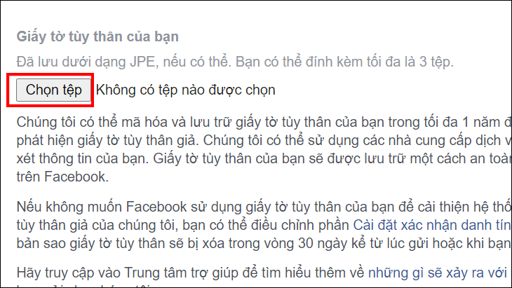 Cách lấy lại mật khẩu Facebook không cần Email và số điện thoại > Chọn tải tệp hình ảnh lên