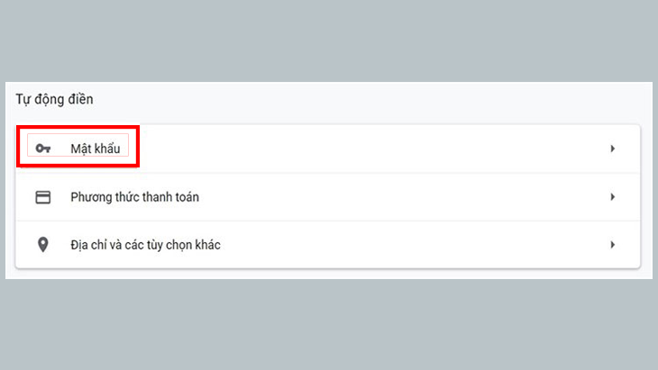 Chọn vào mục Mật khẩu