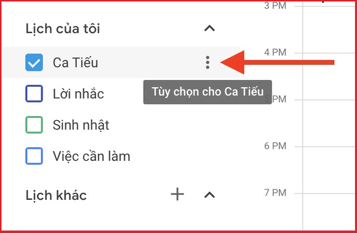 Bước 2: Kéo và chọn chuột lên bộ lịch trùng tên với tên tài khoản của bạn