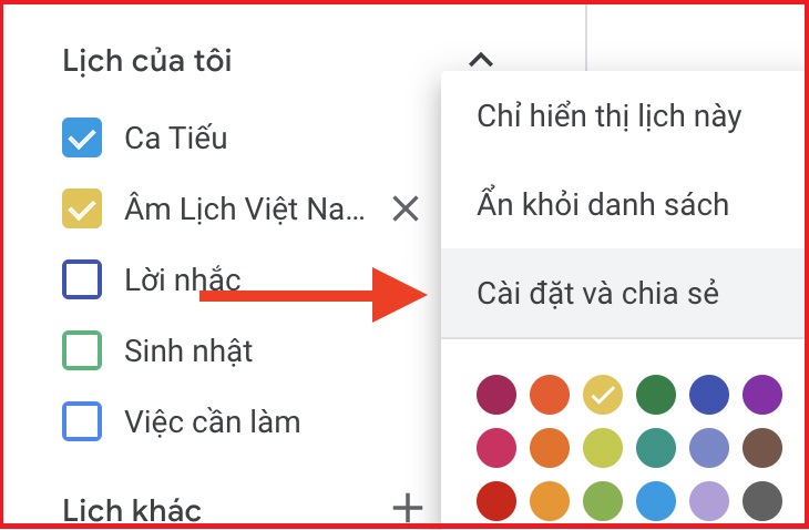 Bước 7: Cần nhập các file .ics lịch âm bạn vừa tải về ở trên vào bộ lịch bạn vừa tạo.