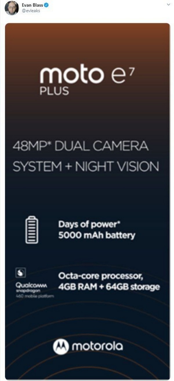 Smartphone giá rẻ Moto E7 Plus lộ cấu hình với chip Snapdragon 460, camera kép 48MP, pin dung lượng 5.000 mAh