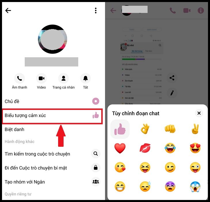 Cài đặt icon nằm gần nút Send