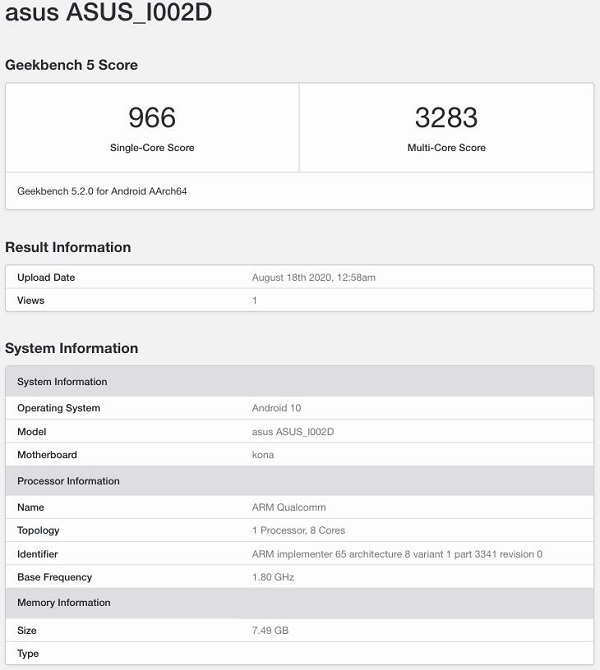 ZenFone 7 trên Geekbench ZenFone 7 trên Geekbench