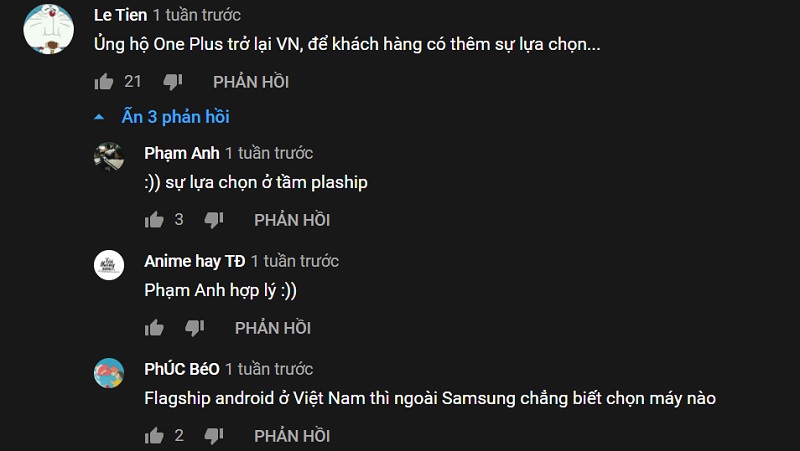 Bình luận của người dùng trên Youtube