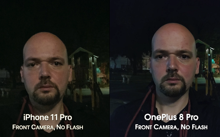 Selfie trên OnePlus 8 Pro và iPhone 11 Pro vào buổi đêm