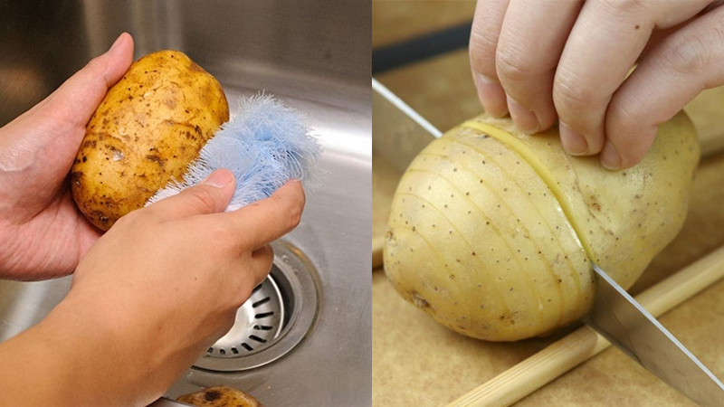 Rửa sạch khoai tây và cắt lát mỏng