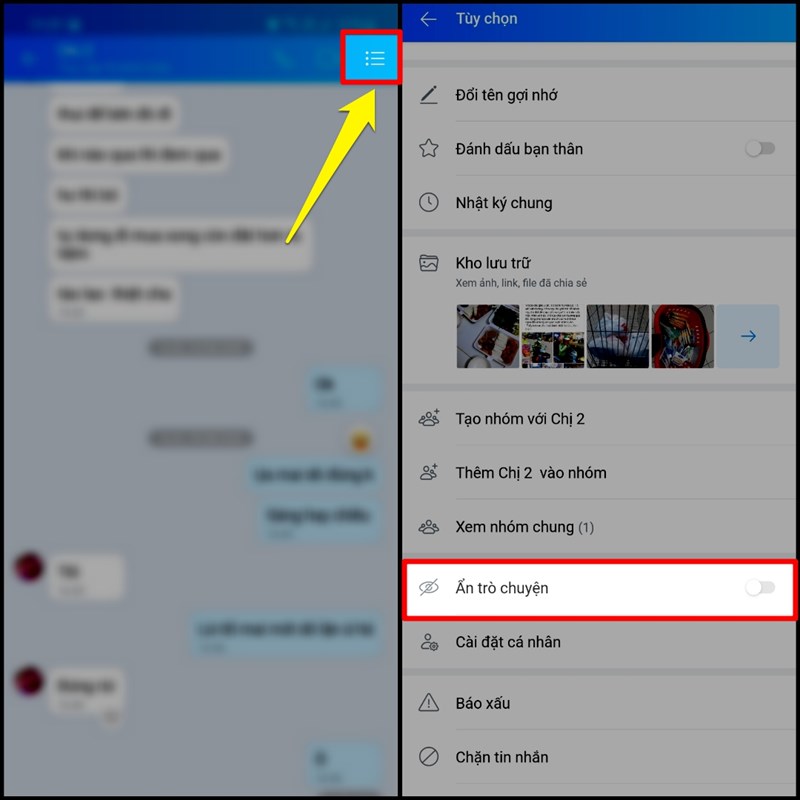 Bỏ ẩn cuộc trò chuyện Bỏ ẩn cuộc trò chuyện