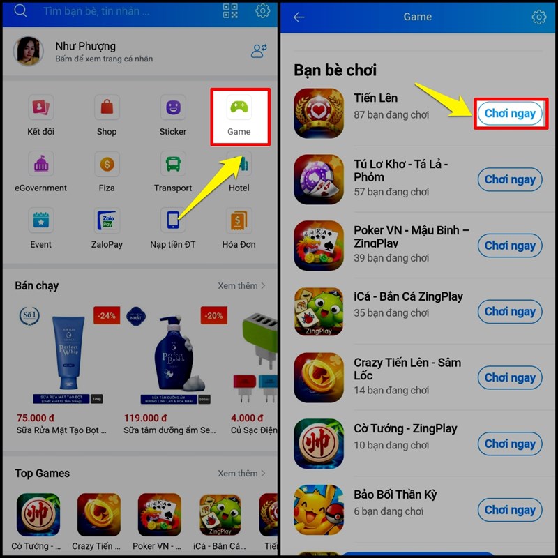 Chơi game ngay trên Zalo Chơi game ngay trên Zalo