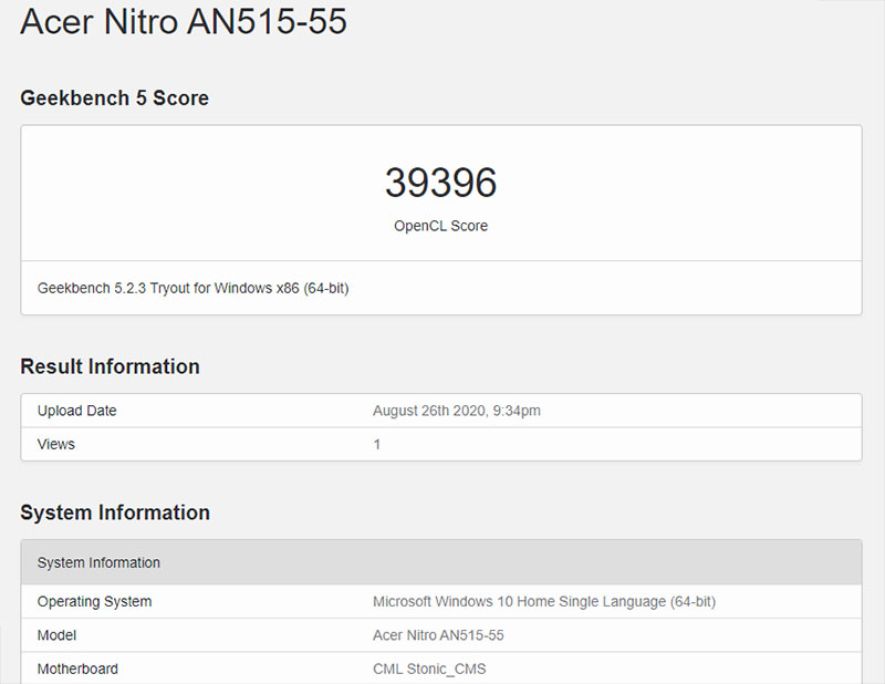Đo hiệu năng của Acer Nitro 5 bằng Geekbench 5