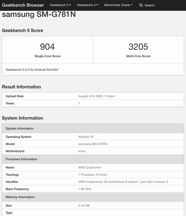 galaxy s20 geekbench 5