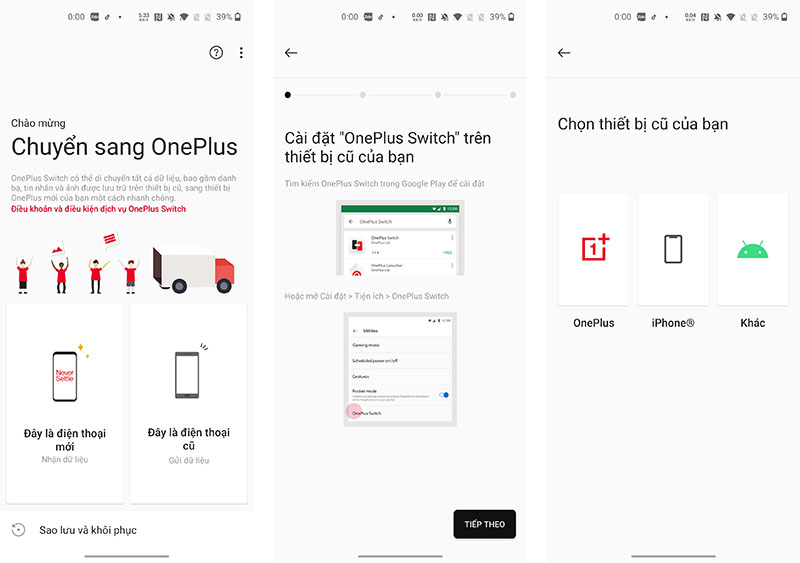 Giao diện ứng dụng Chuyển sang OnePlus