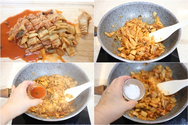 Bước 1: Xào kim chi Bước 1: Xào kim chi