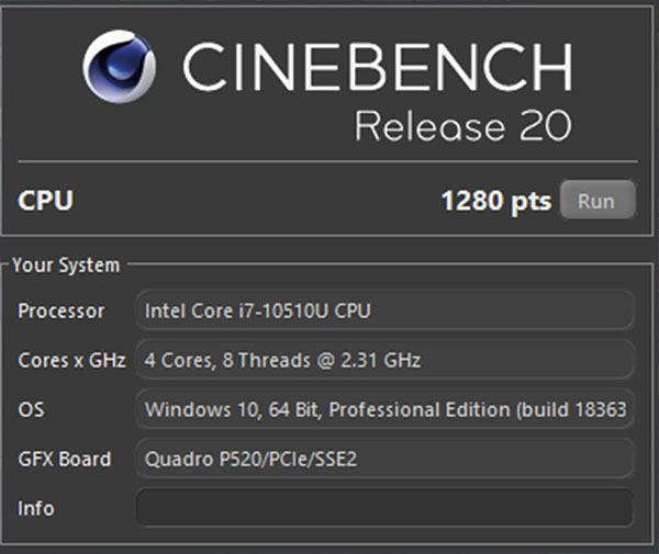 Đo hiệu năng của HP ZBook 14 G7 bằng Cinebench