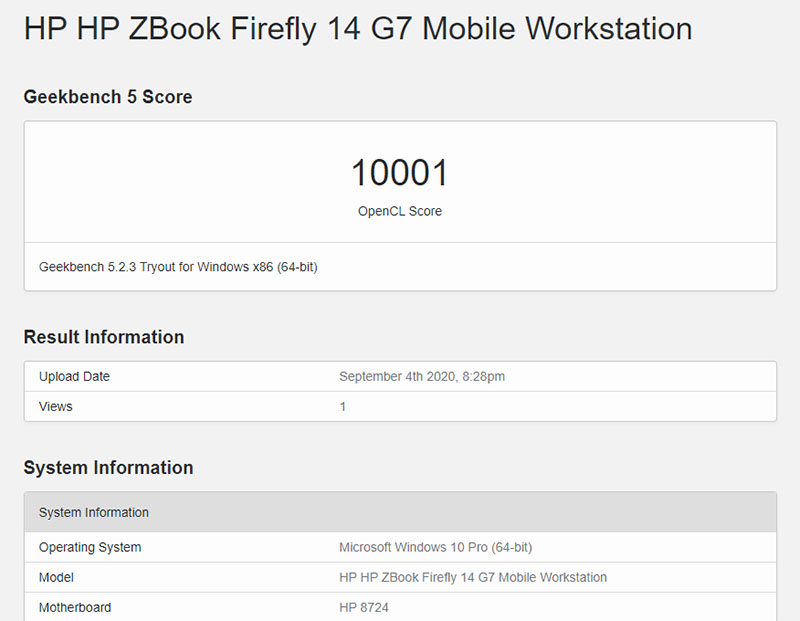 Đo hiệu năng của HP ZBook 14 G7 bằng Geekbench 5