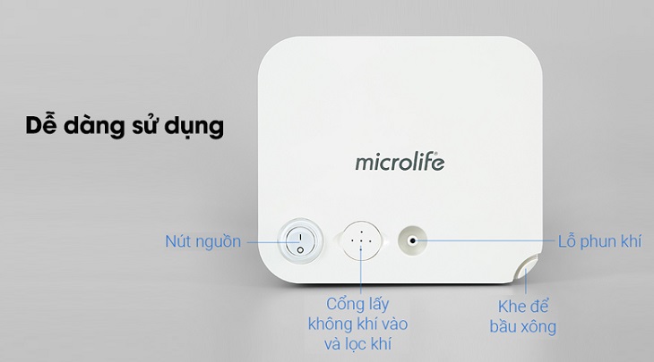 Máy xông khí dung Microlife NEB200 có thiết kế nhỏ gọn, nút nhấn dễ sử dụng