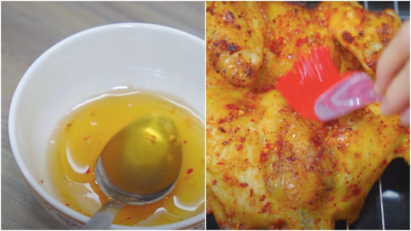 Thoa mật ong lên gà.