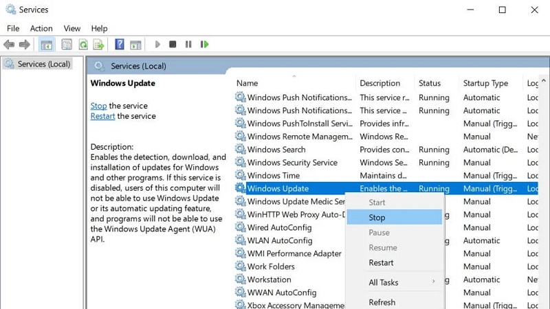 stop-windows-update-service