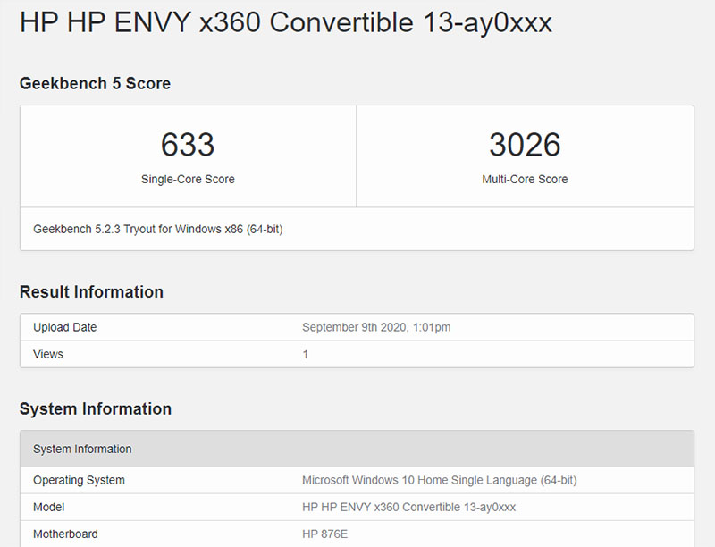 Đo CPU của HP X360 13 bằng Geekbench 5