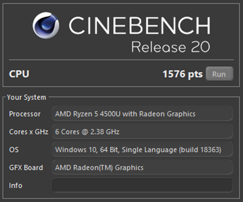 Đo hiệu năng của HP X360 13 bằng Cinebench
