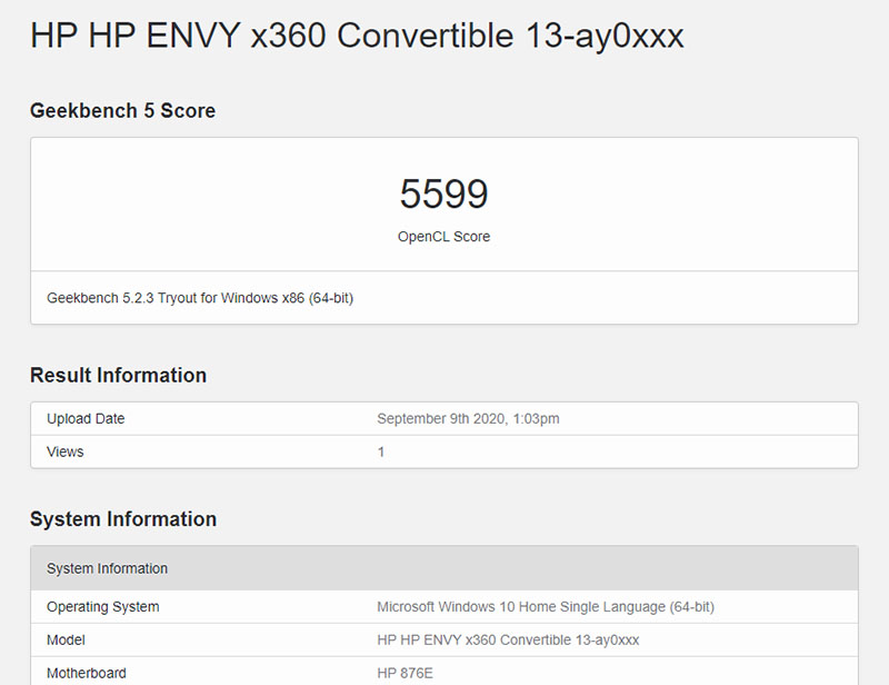 Đo hiệu năng của HP X360 13 bằng Geekbench 5