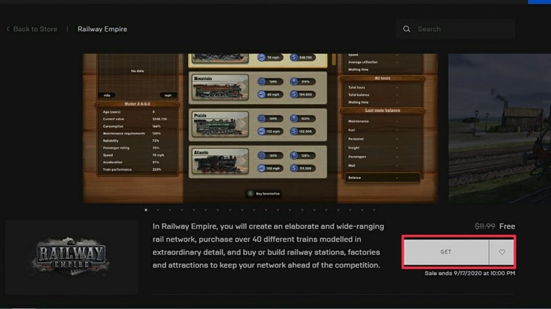 Nhận game ngay hai game Railway Empire và Where The Water Tastes Like Wine miễn phí trên Epic Game Store