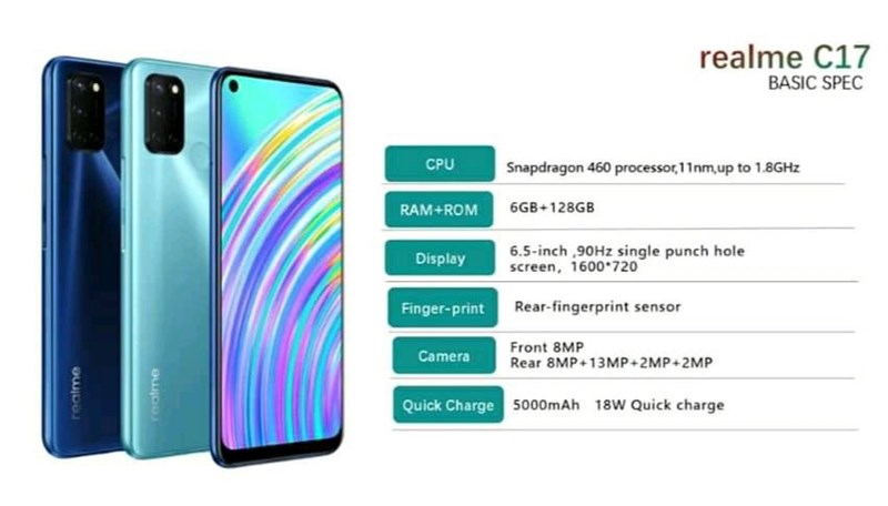 Realme C17 được ấn định ngày ra mắt, xác nhận nhiều chi tiết cấu hình: RAM 6 GB, pin 5.000 mAh và có 4 camera sau Realme C17 được ấn định ngày ra mắt, xác nhận nhiều chi tiết cấu hình: RAM 6 GB, pin 5.000 mAh và có 4 camera sau