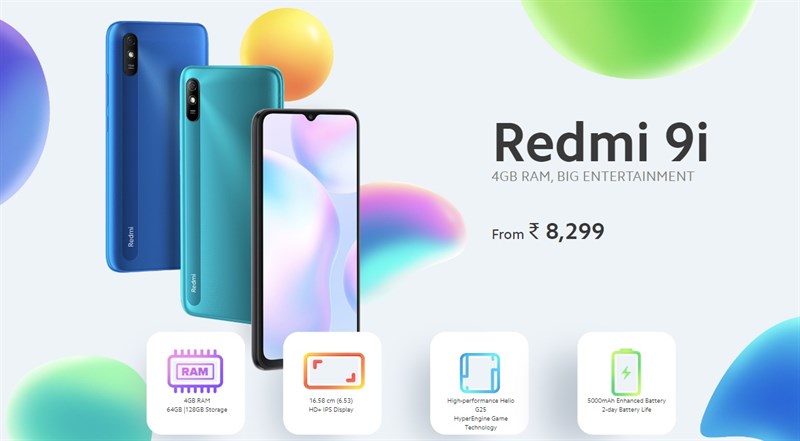 Redmi 9i ra mắt: Dùng chip chuyên game Helio G25, pin 5.000 mAh, công nghệ Nano chống thấm nước P2i, giá từ 2.6 triệu đồng