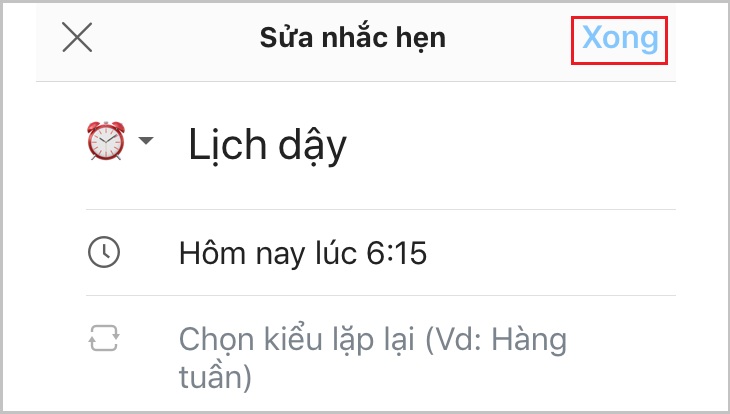 Hướng dẫn tạo và chỉnh sửa lịch hẹn trong nhóm chat trên Zalo bằng điện thoại, máy tính đơn giản, tiện lợi > Nhấn xong để hoàn tất