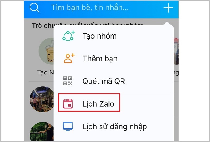 Hướng dẫn tạo và chỉnh sửa lịch hẹn trong nhóm chat trên Zalo bằng điện thoại, máy tính đơn giản, tiện lợi > Chọn Lịch Zalo
