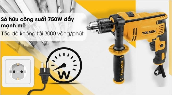 Máy khoan búa điện Tolsen 79505 750W được trang bị tay cầm phụ xoang 360 độ giúp người dùng cố định máy khoan chắc chắn