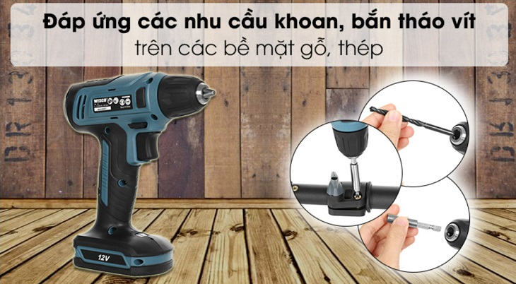 Máy khoan pin Wesco Ws2550K 12V có thể khoan được trên nhiều chất liệu