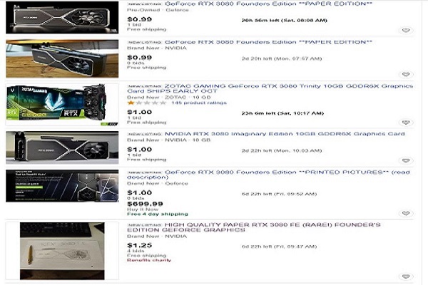 Card RTX 3080 bằng giấy được rao bán trên eBay
