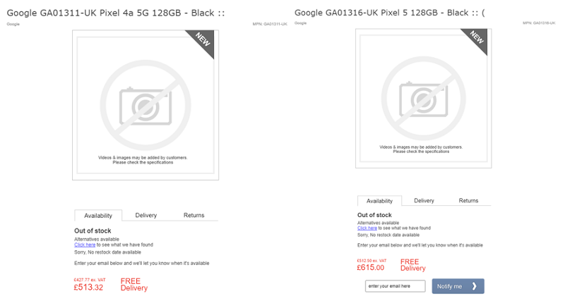 Mức giá của Pixel 4a 5G và Pixel 5